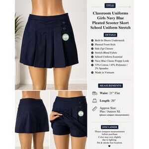 Classroom Uniforms Girls Navy Blue Pleated Scooter Short Strech Skirt NEW